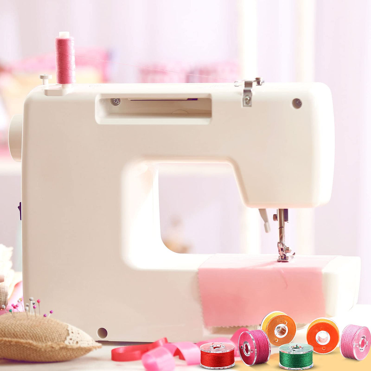 Outus 50 Pieces Prewound Thread Bobbins with Bobbins Box for Brother Sewing Machine, 50 Assorted Colors