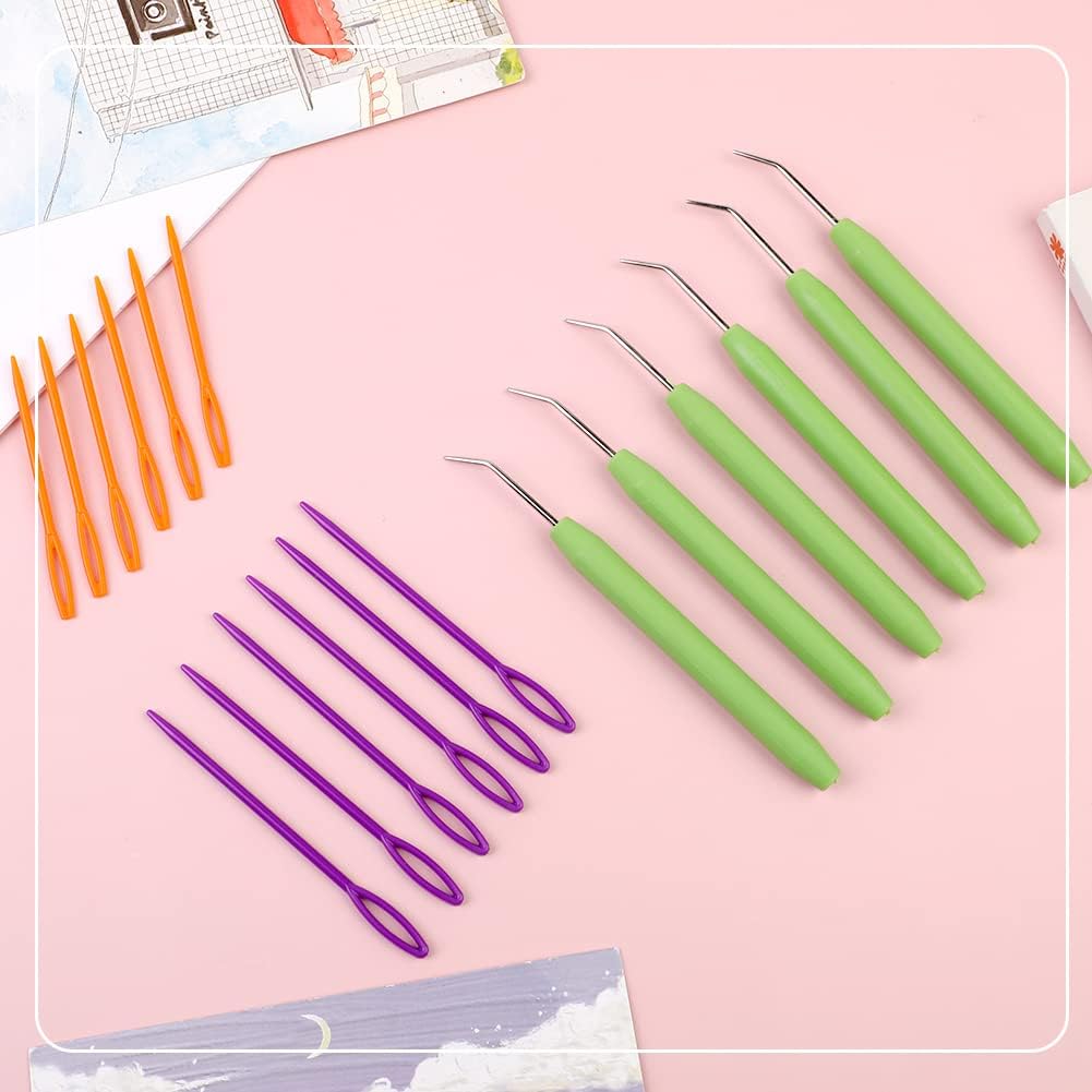 WONVOC Loom Knit Hook Set, Crochet Needle Hook Kit, 8 Pcs Green Knitting Loom Hooks with 12 Pcs Colorful Plastic Sewing Needles for Knitting Looms Knitting Boards