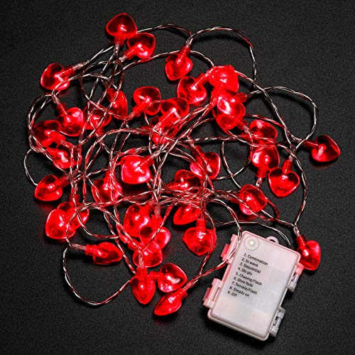 14.5ft 40LED Valentines Day Decorations String Lights, Heart Shape Hanging Garland Valentines Day Decor for Indoor Outdoor Home Room Party Wedding