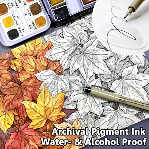 Micro Fineliner Drawing Art Pens: 12 Black Fine Line Waterproof Ink Set Artist Supplies Archival Inking Markers Liner Professional Sketch Outline Crafts Anime Sketching Watercolor Zentangle Kit Stuff
