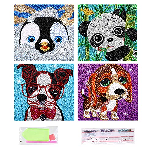 Diamond Painting Kits for Kids Animal 5D Diamond Gem Art by Number Dotz Kits Art and Crafts for Kids Ages 6-8-10-12 Girls Boys for Birthday Christmas Gifts (4Pcs)