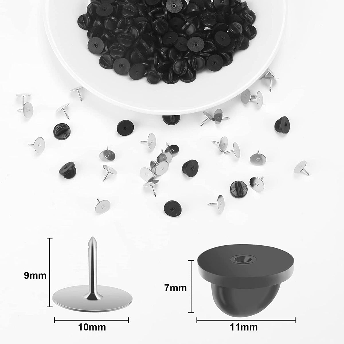 JANYUN 40 Pairs Rubber Blank Pin Backs Butterfly Clutch Backings Holder Tie Tacks Keepers Replacement with 9mm Length 10mm Width Lapel Enamel Pins for Craft Making