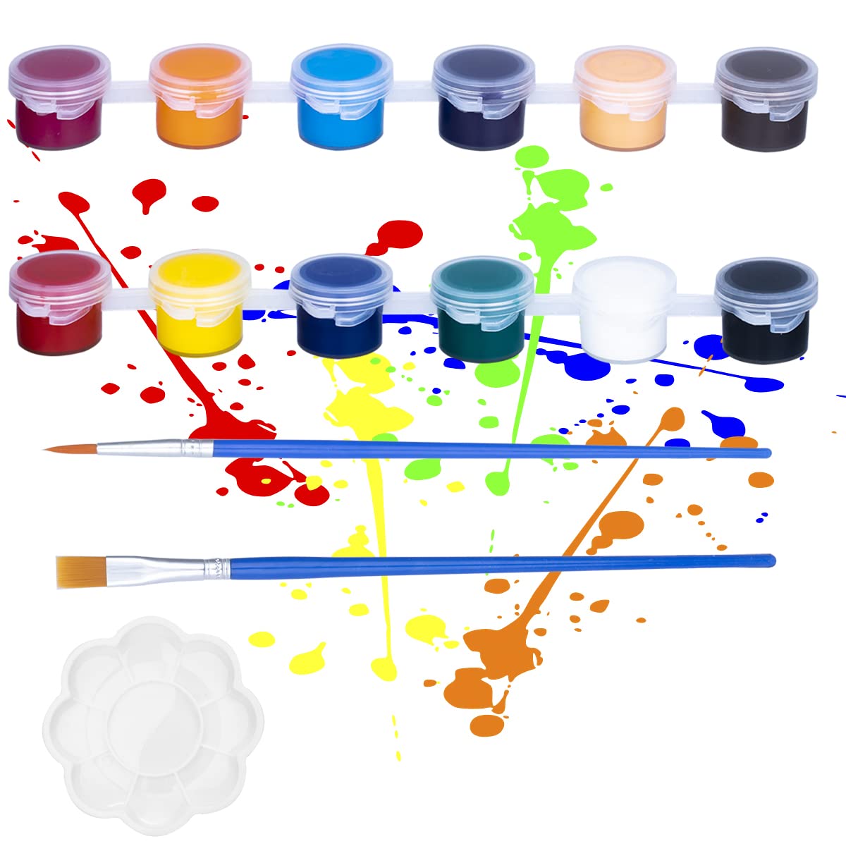 Washable Paint Set for Kids Arts and Crafts, 90PCS Classroom Painting Supplies, 6 Acrylic Paint Sets of 12 Colors, Mixing Palette, Brushes