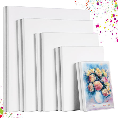 10 Pcs Stretched Canvases with Multi Size Pack, 4x6, 6x8, 8x10, 10x12, 12x14, for Painting, Acrylic Pouring, Oil Paint & Watercolor Art Media
