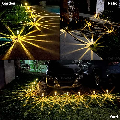 DenicMic Solar Pathway Lights 10 Pack Solar Lights Outdoor Waterproof Stainless Steel Garden Stake Lights for Pathway, Walkway, Driveway, Yard, Garden Decor (Warm White)