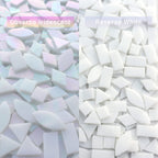 LITMIND Iridescent Glass Mosaic Tiles for Crafts, 240 Pieces 5 Shapes Mixed Stained Glass Sheets, Mosaic Kits for Adults (Iridescent White)