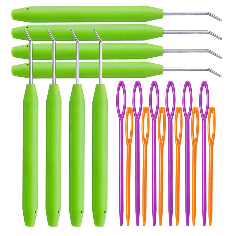 WONVOC Loom Knit Hook Set, Crochet Needle Hook Kit, 8 Pcs Green Knitting Loom Hooks with 12 Pcs Colorful Plastic Sewing Needles for Knitting Looms Knitting Boards
