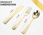 M MCIRCO 175 Piece Gold Dinnerware Set - 50 Gold Rim Plastic Plates - 25 Gold Plastic Silverware - 25 Gold Plastic Cups - 25 Gold Paper Napkins, 25 Guest Disposable Gold Dinnerware Set