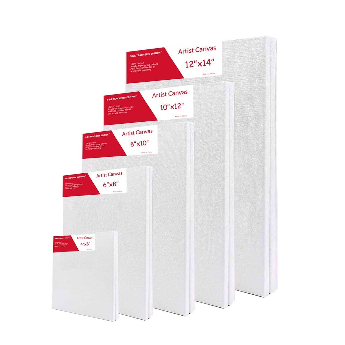 10 Pcs Stretched Canvases with Multi Size Pack, 4x6, 6x8, 8x10, 10x12, 12x14, for Painting, Acrylic Pouring, Oil Paint & Watercolor Art Media