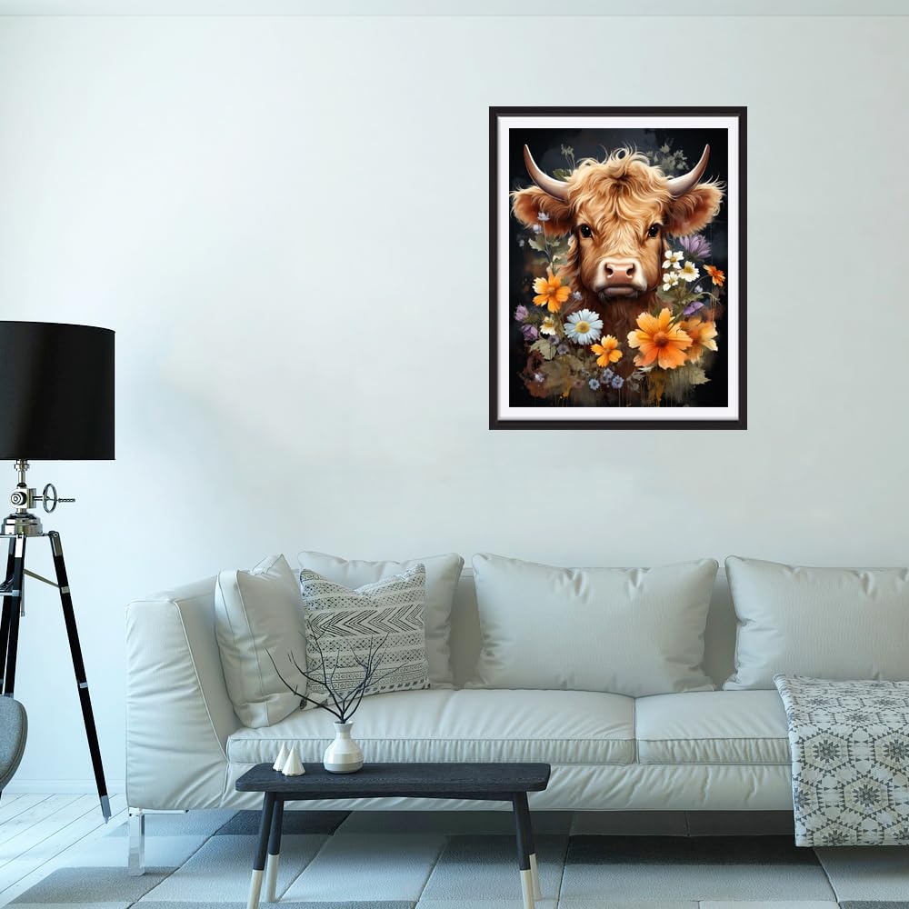 Rousp DIY 5D Diamond Painting Art Kits for Adults Highland Cow Diamond Painting Round Drill Art Craft Kits for Home Wall Decor Gifts 16x20inch