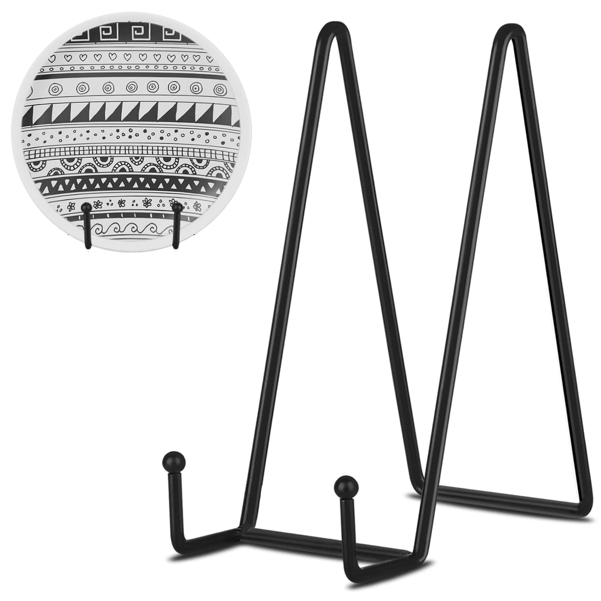 Decolore 8 Inch 3 Pack Black Metal Plate Holder Display Stands for Picture, Decorative Plate, Book, Photo Easel, Artistic Work