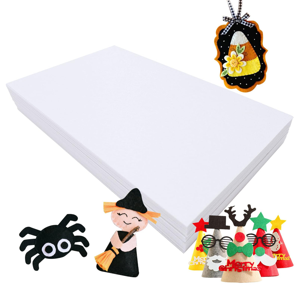 Stiff Felt Sheets, 32 Pcs Felt Fabric, 7"×11.3" Color Felt for Crafts, Craft Felt Square for Sewing Embroidery Handwork and Festivals Party (White)
