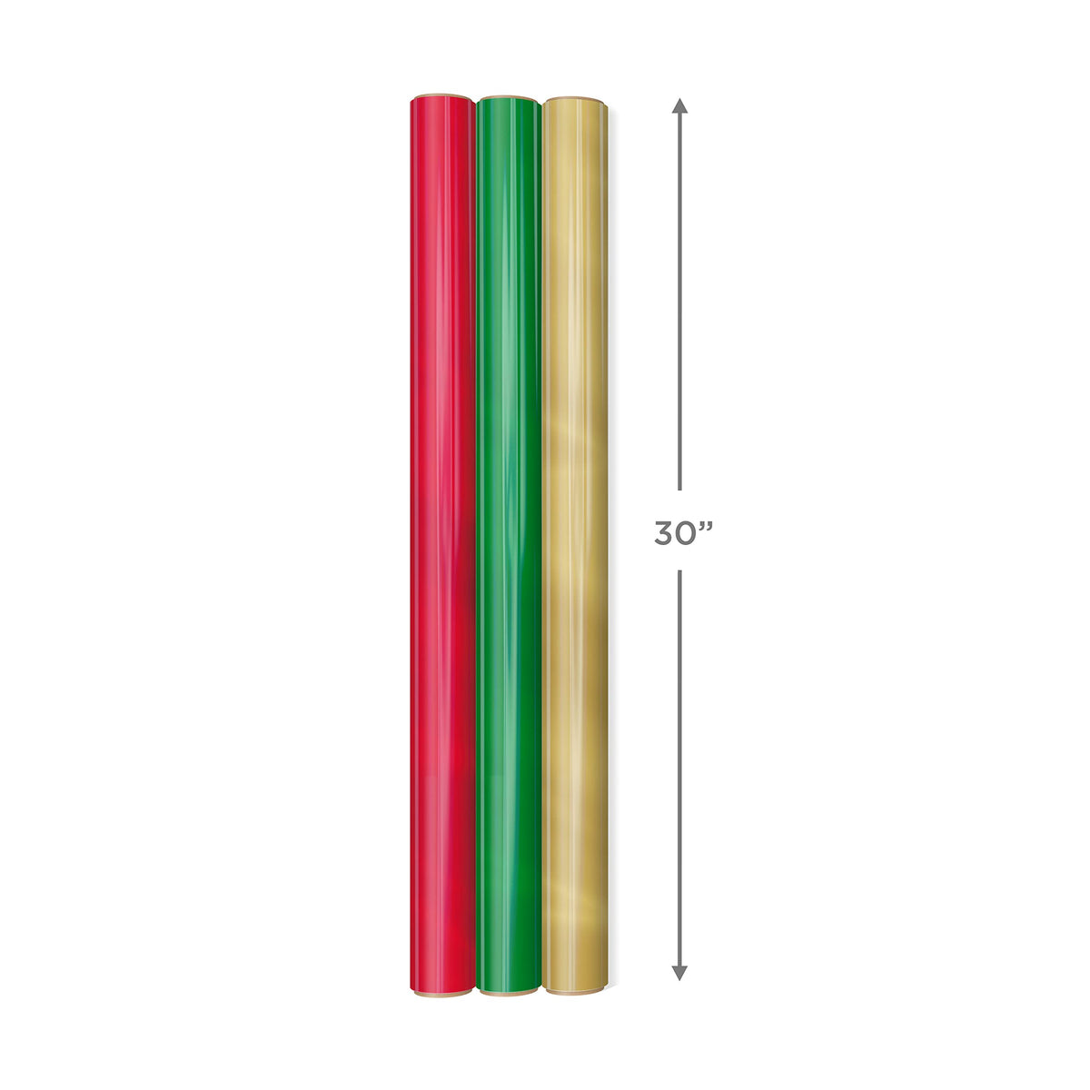 Christmas Wrapping Paper Rolls - Solid Red, Green, Gold Metallic Foil Gift Wrap Paper (Set of 3 Rolls: 60 sq. ft. ttl.) for Holiday Parties, Hanukkah, Winter Weddings