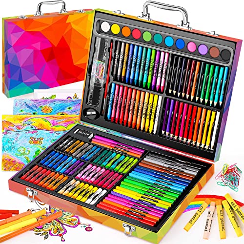 183-Pack Drawing Painting Set for Kids Girls Boys Teens, Coloring Art Kit Gift Case: Crayons, Oil Pastels, Colored Pencils Markers, Sketch Paper