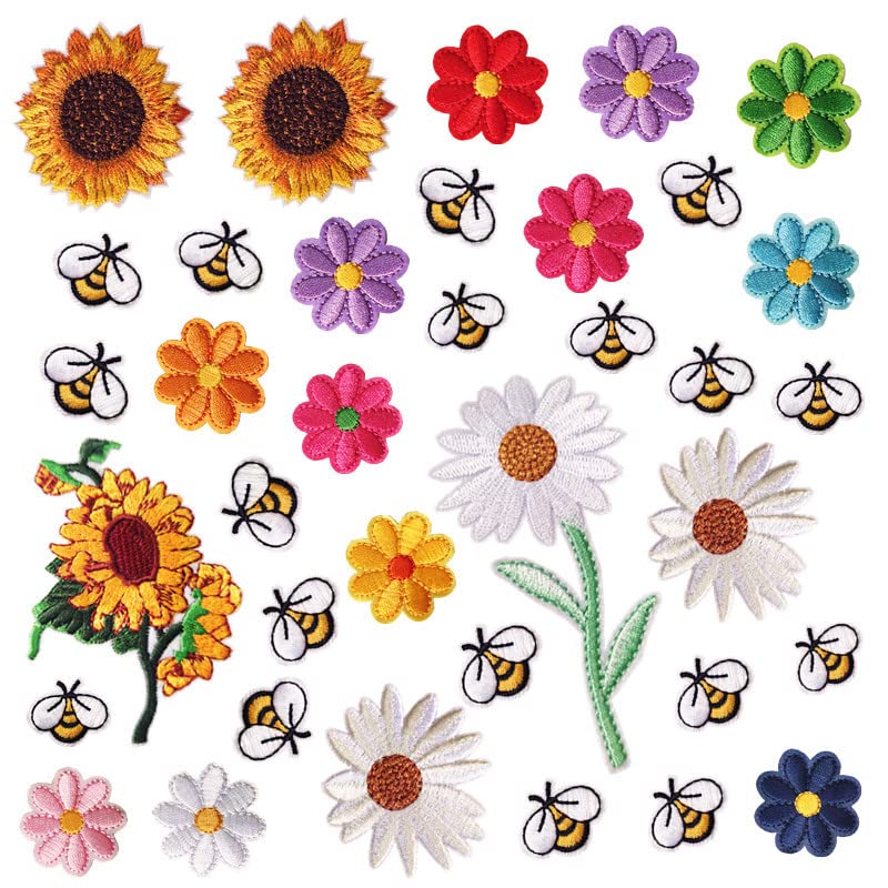 72 Pcs Embroidered Iron On Patches for Clothing, Butterfly Flower Iron On Patches Set, Bee Rose Daisy Embroidered Patches, Applique Patches for Clothes, Jackets, Jeans, Backpacks