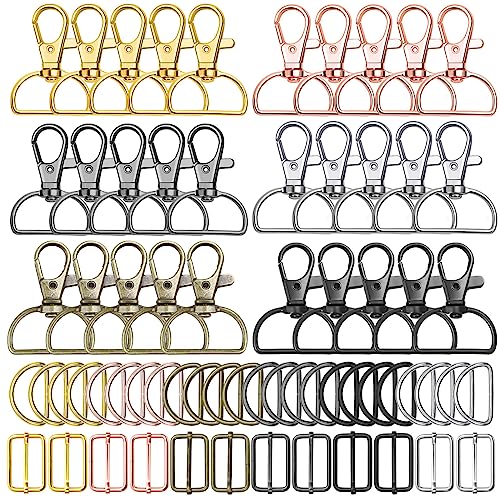 PAXCOO Keychain Bulk with Key Chain Swivel Hook D Rings and Slide Buckles for Handbag Purse Hardware Craft (1 Inch)