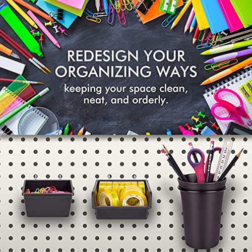 Pegboard Bins PegBoard Cups with Hooks & Loops 12 Pack Set, Peg Hooks Assortment Organizer Accessory, Various Tools Storage Arrange System Kit, for Garage Craft Workshop Workbench Hobby Office