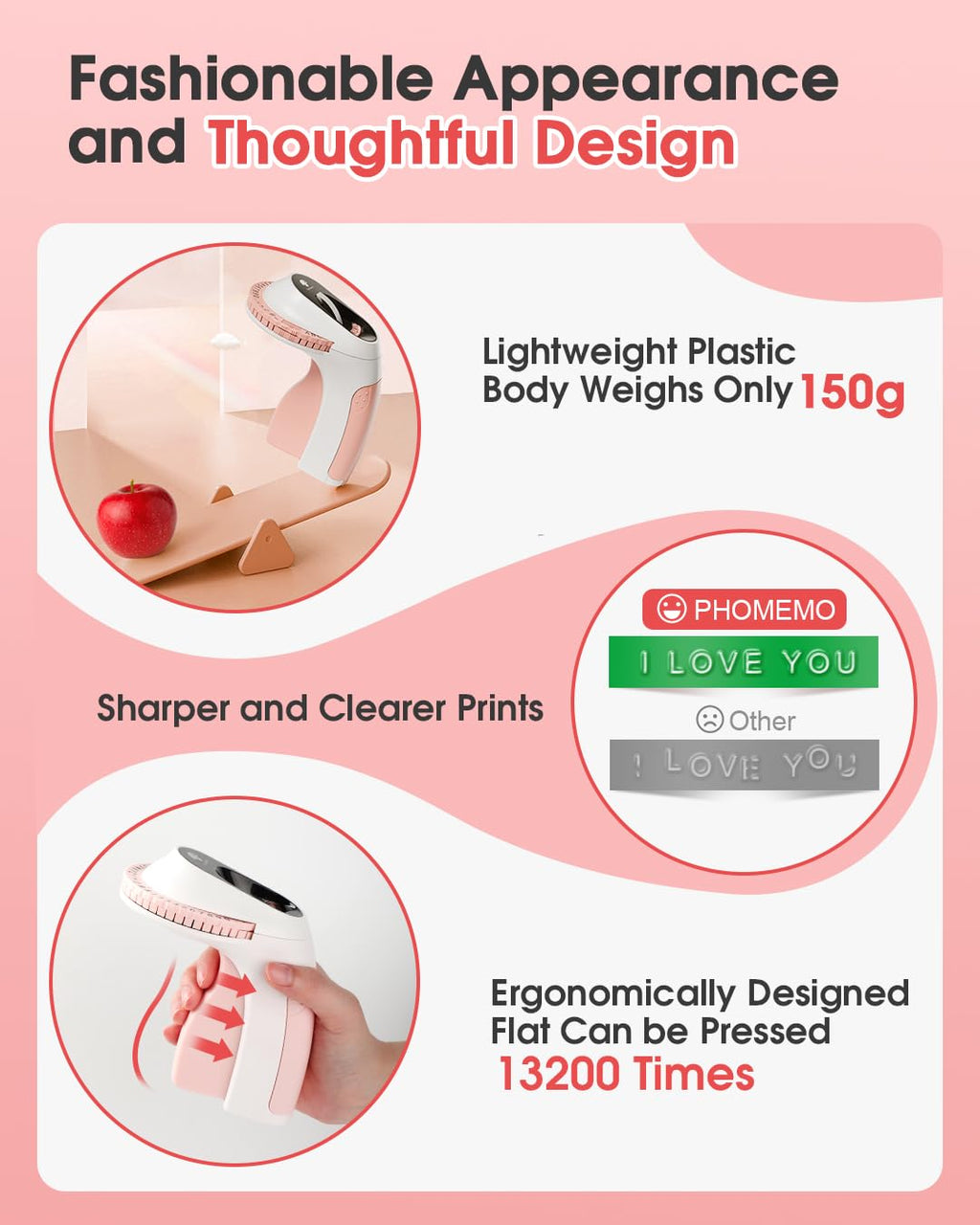 Phomemo E975 Embossing Label Maker Machine with 6 Tapes, 3D Vintage Embossed Label Maker Writer, Handheld Old School Label Maker with 6 Rolls Embossing Tapes for Office Home Organization and DIY -Pink