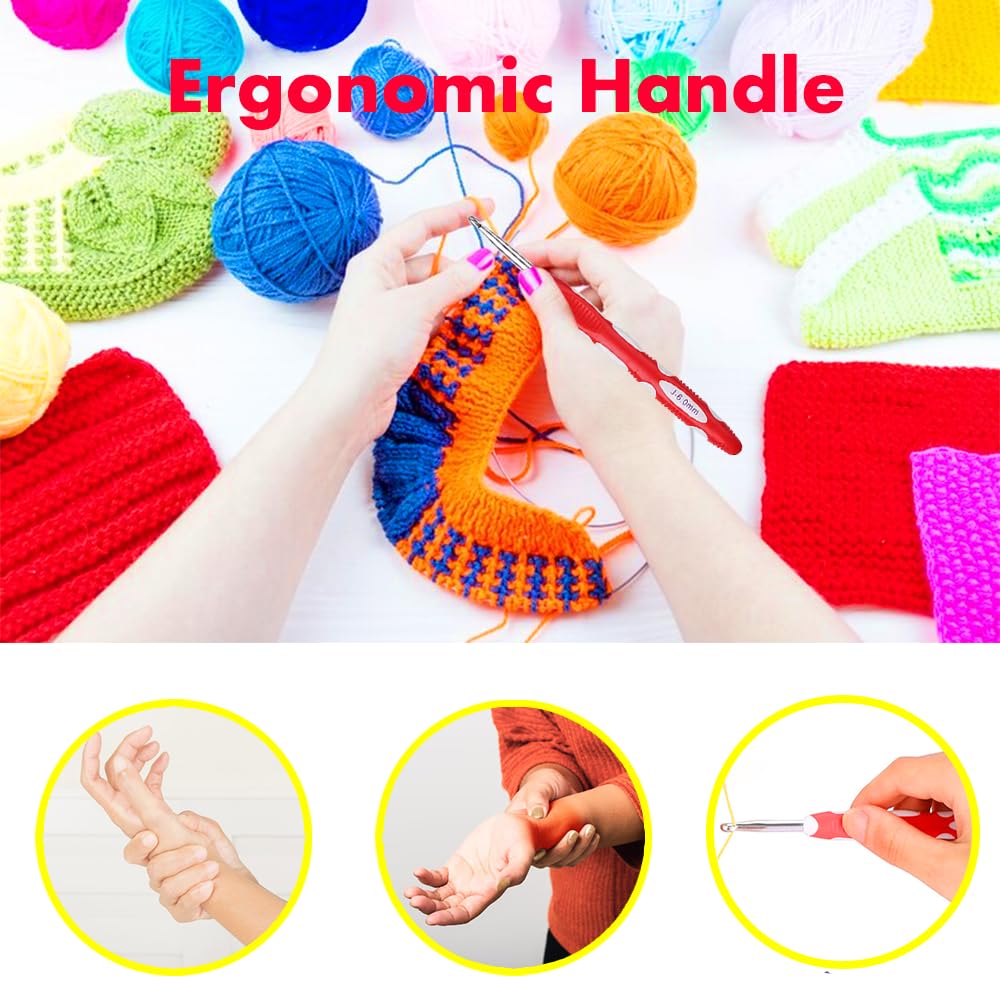 Ergonomic Crochet Hooks Set with Case, 12PCS Crochet Hooks for Arthritic Hands, Size from 0.8mm~6.0mm