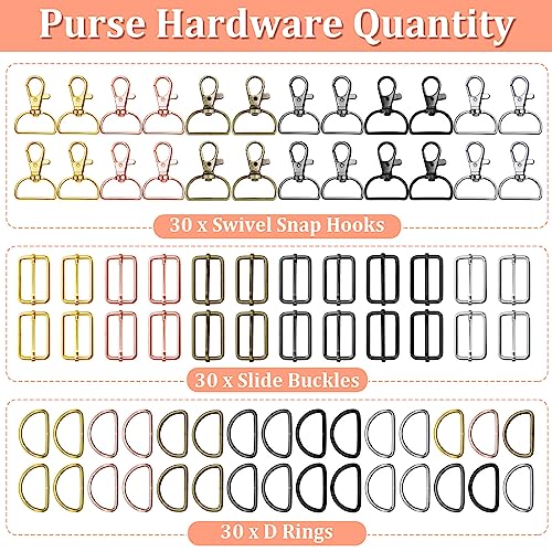 PAXCOO Keychain Bulk with Key Chain Swivel Hook D Rings and Slide Buckles for Handbag Purse Hardware Craft (1 Inch)