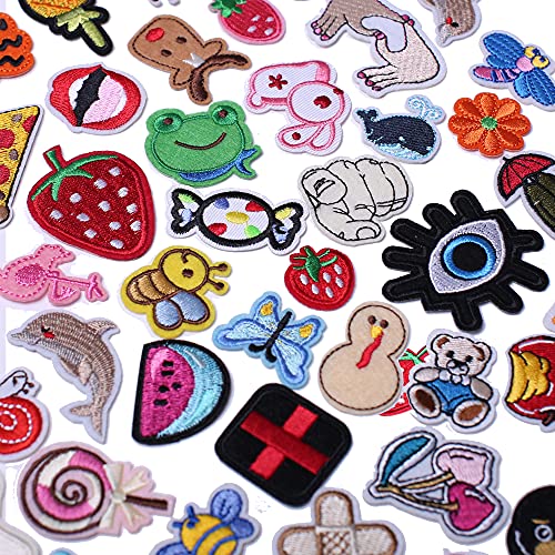 J.CARP 70Pcs Random Assorted Embroidered Iron on Patches, Cute Sewing Applique for Jackets, Hats, Backpacks, Jeans, DIY Accessories