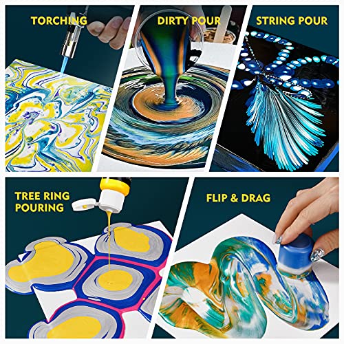 Magicfly Metallic Acrylic Pouring Paint with Acrylic Pouring Oil, 14 Metallic Colors(60 ml/2 oz) Pre-Mixed High Flow Pour Paint for Halloween Decorations, Acrylic Pouring Paint Supplies for Canvas, Wood, Rocks & More