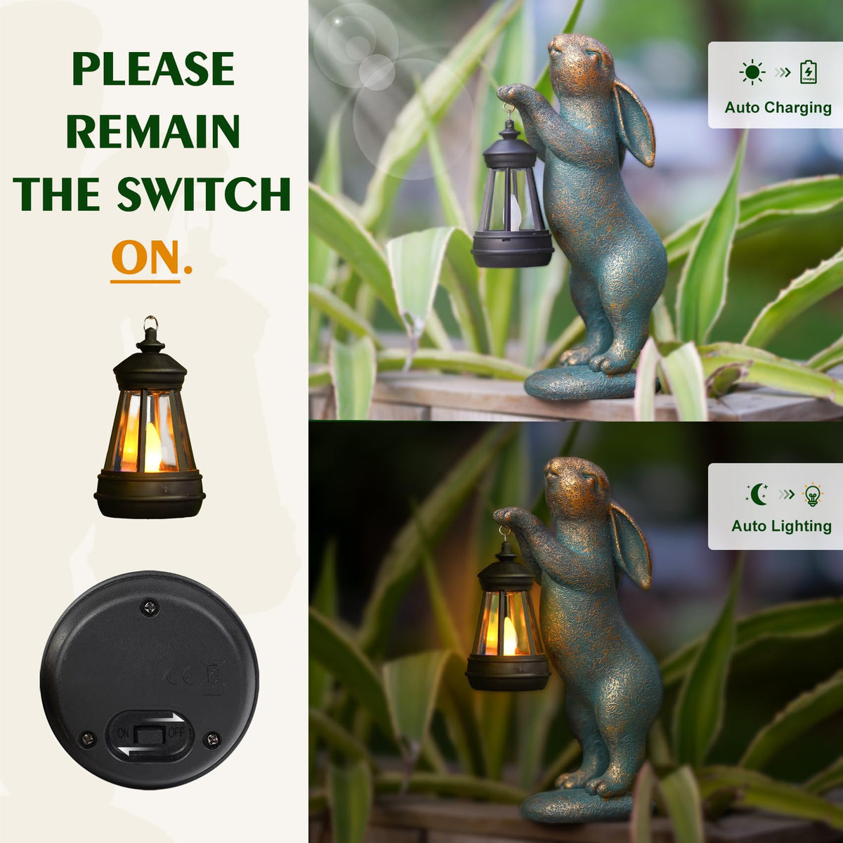 Garden Statues Rabbit with Solar Lantern Outdoor Bunny Figurines Decorations for Patio Yard Lawn Ornaments Gifts for Birthday Easter Housewarming