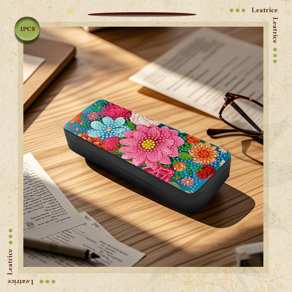 Leatrice Flower Diamond Art Kits for Adults Small Diamond Painting Kits Diamond Dots Gem Art Painting DIY Eyeglasses Case with Special Shaped Rhinestone for Beginner Women