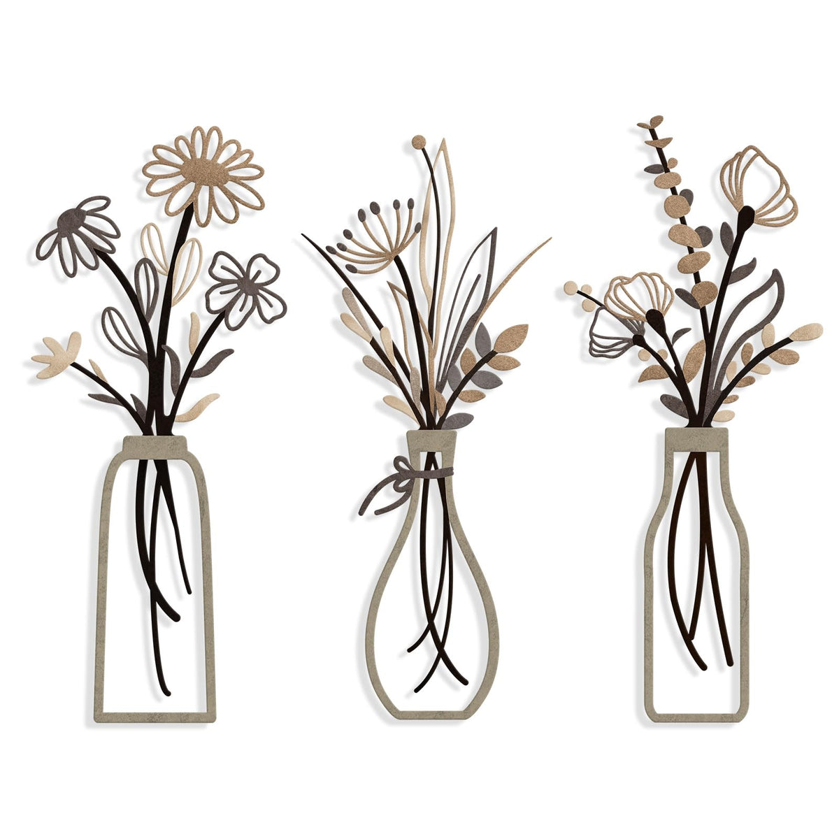 3 Pieces Metal Flowers Wall Arts - Rustic Farmhouse Style Décor Metal Wall Art Black Minimalist Flower Natural Themed Wall Decors for Home Bedroom Dining Room Housewarming (Brown)