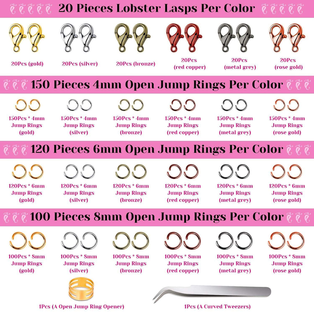 Jump Rings,   2340Pcs Open Jump Rings and Lobster Clasps Jewelry Making Supplies Kit for Necklace and Jewelry Repair