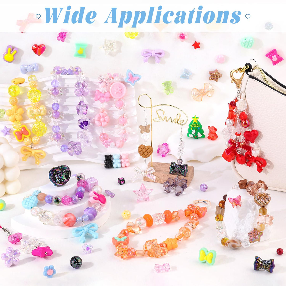 TINKRSTUFF Assorted 500PCS 10 Colors Mixed Acrylic Beads for Bracelet Making, Flower Bow Butterfly GummyBear Aesthetic Bracelet Charms,Cute Beads for Jewelry Making DIY Necklace Keychain Phone Charm