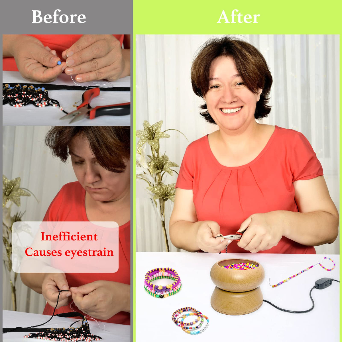 Electric Bead Spinner - Clay Bead Spinner with 2PC Beading Needles and Seed Beads, Waist Beads Kit, Bead Spinner for Jewelry Making, Electric | Speed Adjustment Beading Tools (Original)