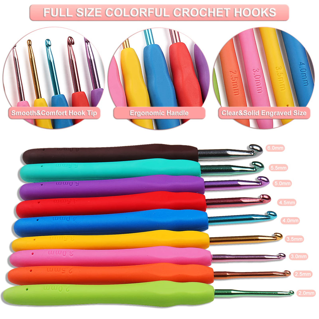 Crochet Kit for Beginners Adults, Crochet Kits Include Yarn, 59pcs Crochet Starter Kit for Beginners Kids,Ergonomic Crochet Hooks 2.0-6.0 mm, Lace Steel Needles 0.6-1.9 mm