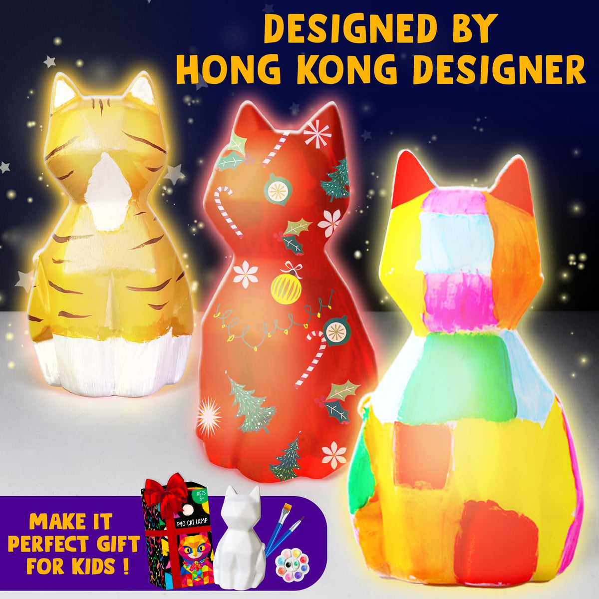 Goodyking Paint Your Own Cat Lamp Kit, DIY Cat Crafts Night Light, Painting Kit Arts & Crafts for Kids Ages 8-12, Art Supplies Birthday Easter Party Holiday Gift for Teens Girls Boys Age 3 4 5 6 7 8+