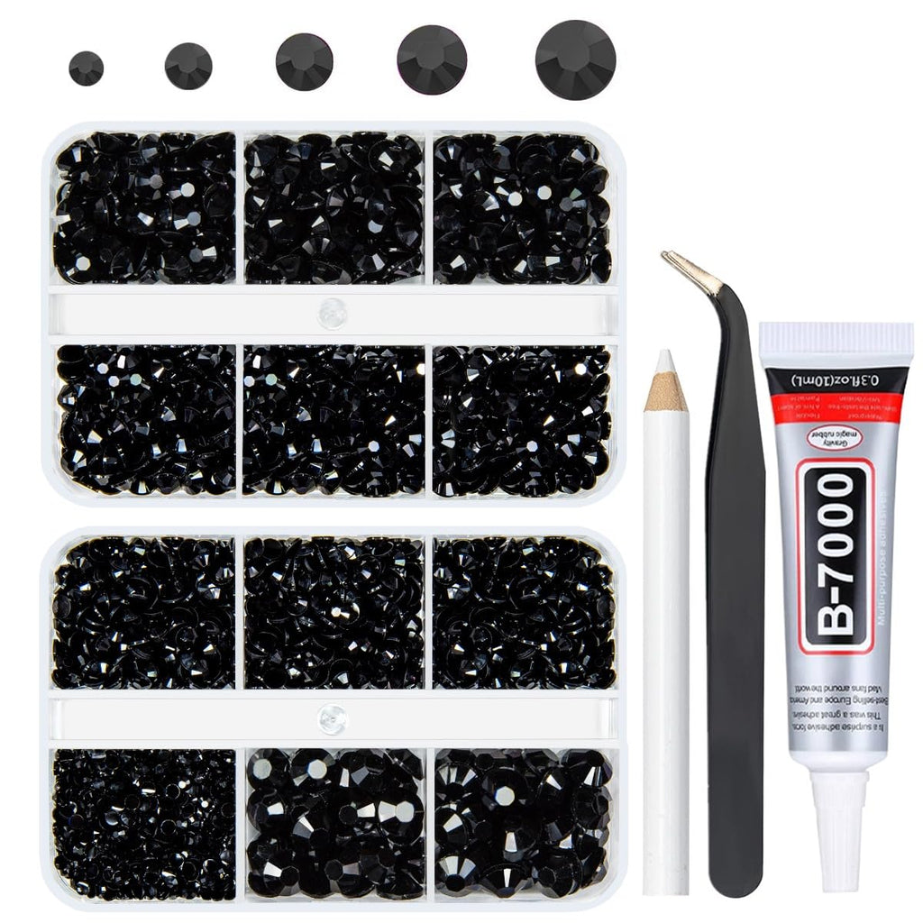 qiipii Pure Black Resin Flatback Rhinestones for Crafting 2mm 3mm 4mm 5mm 6mm Flatback Jelly Stones Solid Black Gems Diamonds for Face Eyes Makeup Tumblers Mugs Bottles DIY Crafts Clothes Shoes Phones