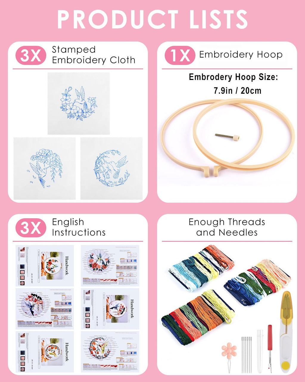 Hummingbird and Flower Embroidery Kit for Adults