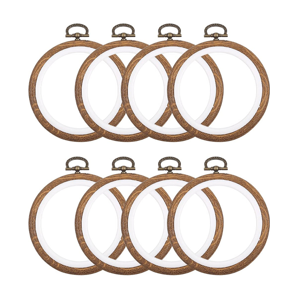 8 Pcs/Set Mini Embroidery Hoops 3 Inch Round Imitated Wood Plastic Display Frame Reusable Circle Cross Stitch Hoop Ring for Art Craft Sewing and Hanging Ornaments Home Decor