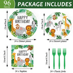 96PCS Jungle Birthday Party Plates and Napkins Safari Animals Birthday Party Decorations for 24 Guests Jungle Theme Birthday Party Tableware Set Serves Wild Animals Gold Safari Zoo Birthday Supplies