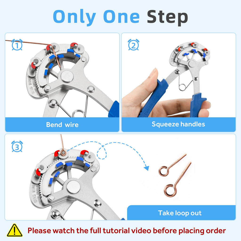 Looper Pliers in One Step for Jewelry Making, 1.5mm-2.25mm-3mm Looping Size, Beading Looper Tool, Wire Looping Pliers for 24-18 Gauge Craft Wire, Patented