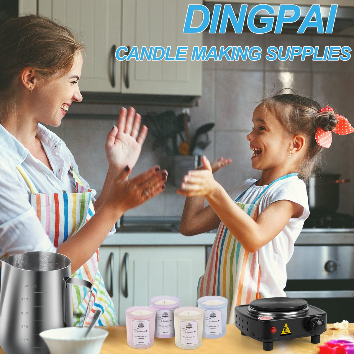 DINGPAI Hot Plate for Candle Making, Black Color Electric Hot Plate for Melting Wax, Chocolate, Candy and More