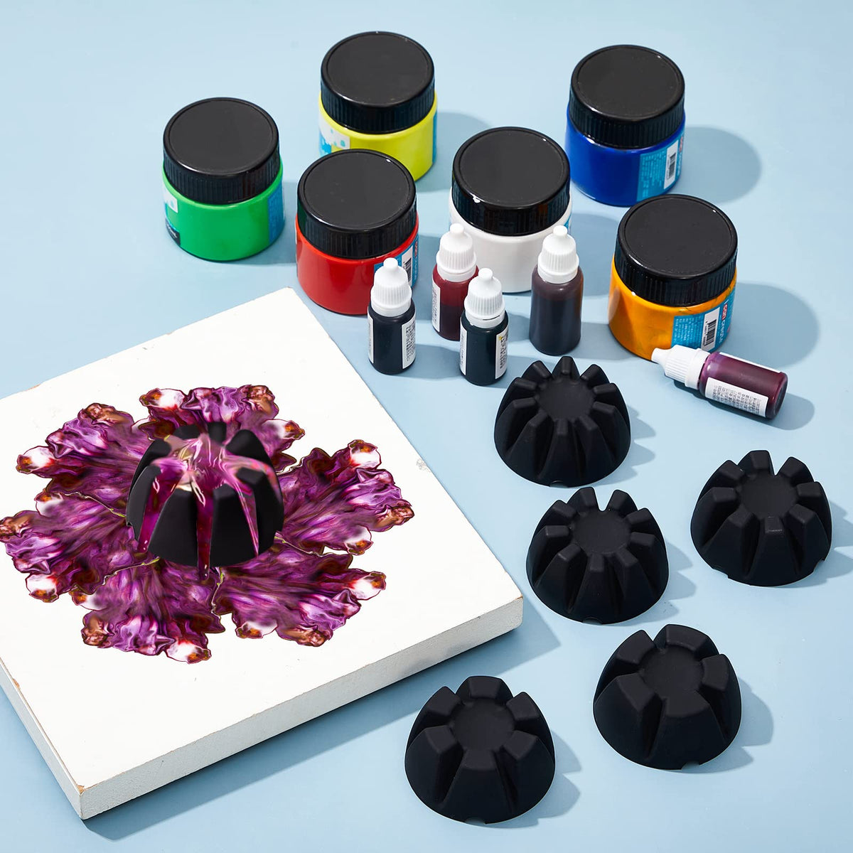 6 Pieces Flower Pour Cup for Paint Pouring 6/7/8/9/10 Slot Acrylic Paint Tools Fluid Painting Supplies Flower Strainer for DIY Pouring Paint and Creating Patterns Art Supplies(Black)