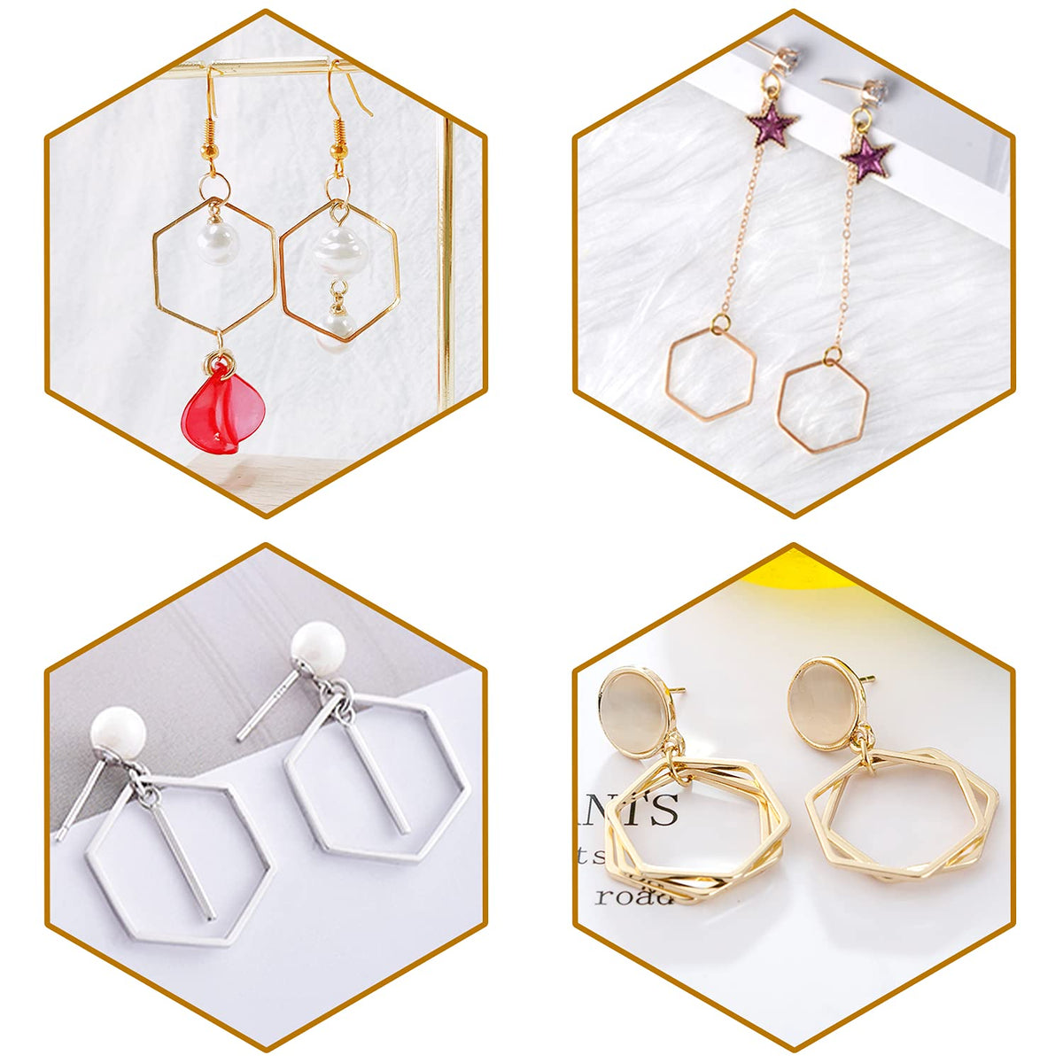FANMAOUS Earrings Beading Hoop for Jewelry Making, Earrings Findings Hoops Earring Charms Open Bezel Pendant Frame for DIY Craft,Earring Necklace,Crafts Supplies (60 pcs (Round/Square/Hexagon))