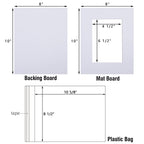 Acid Free 8x10 Pre-Cut Picture Mat Board Kit for 5x7 Photo, Includes 25 White Core Bevel Cut Mattes, 25 Backing Boards, 25 Crystal Clear Bags