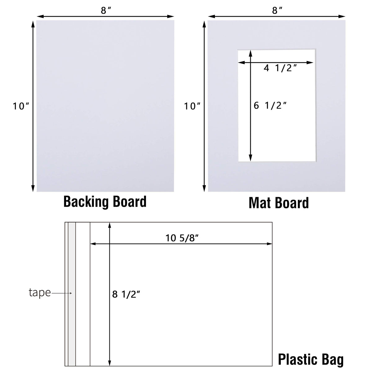 Acid Free 8x10 Pre-Cut Picture Mat Board Kit for 5x7 Photo, Includes 25 White Core Bevel Cut Mattes, 25 Backing Boards, 25 Crystal Clear Bags