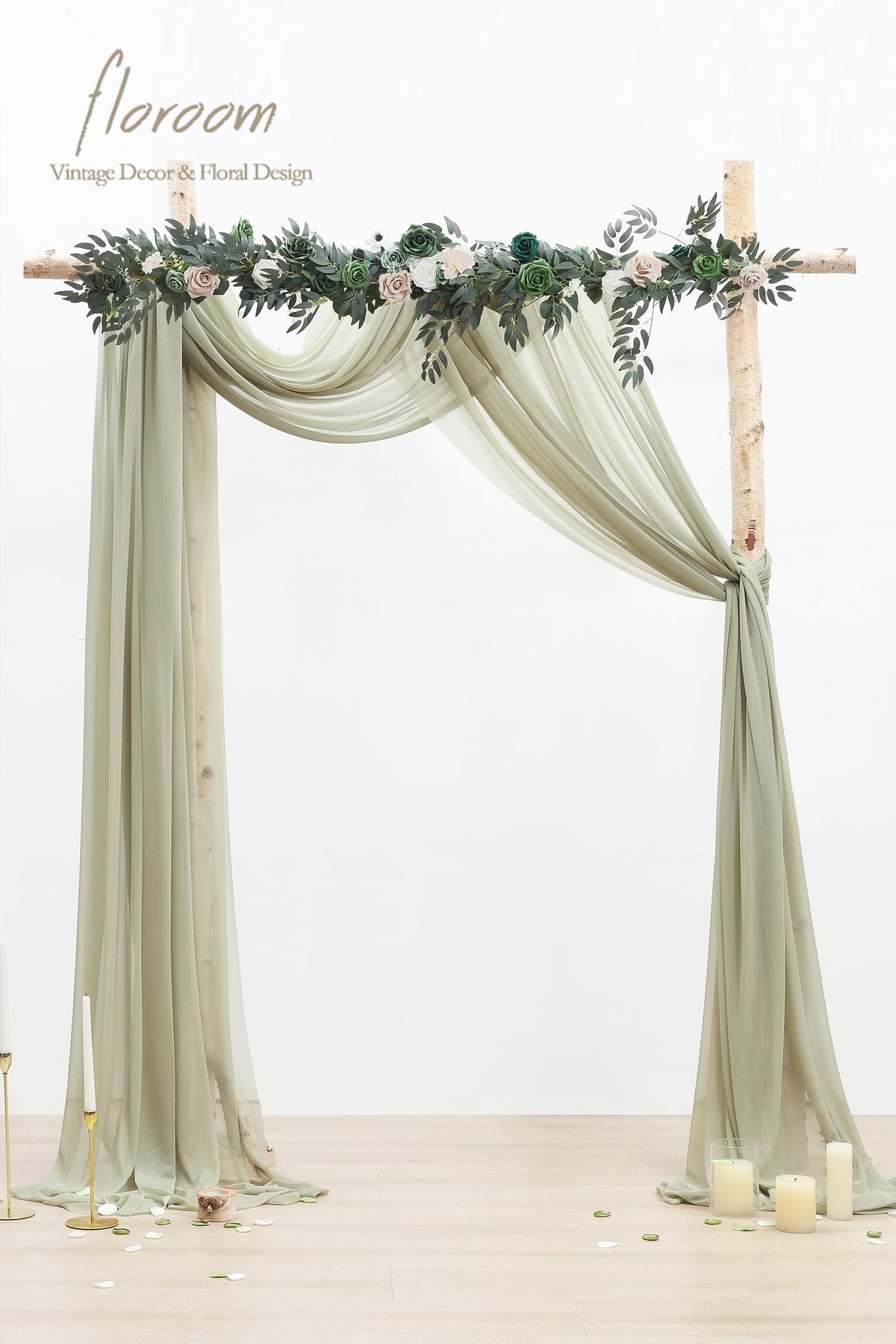 Wedding Arch Draping Fabric 2 Panels 20Ft Sage Green Chiffon Fabric Drapes Arbor Drapery Wedding Ceremony Reception Swag Decorations