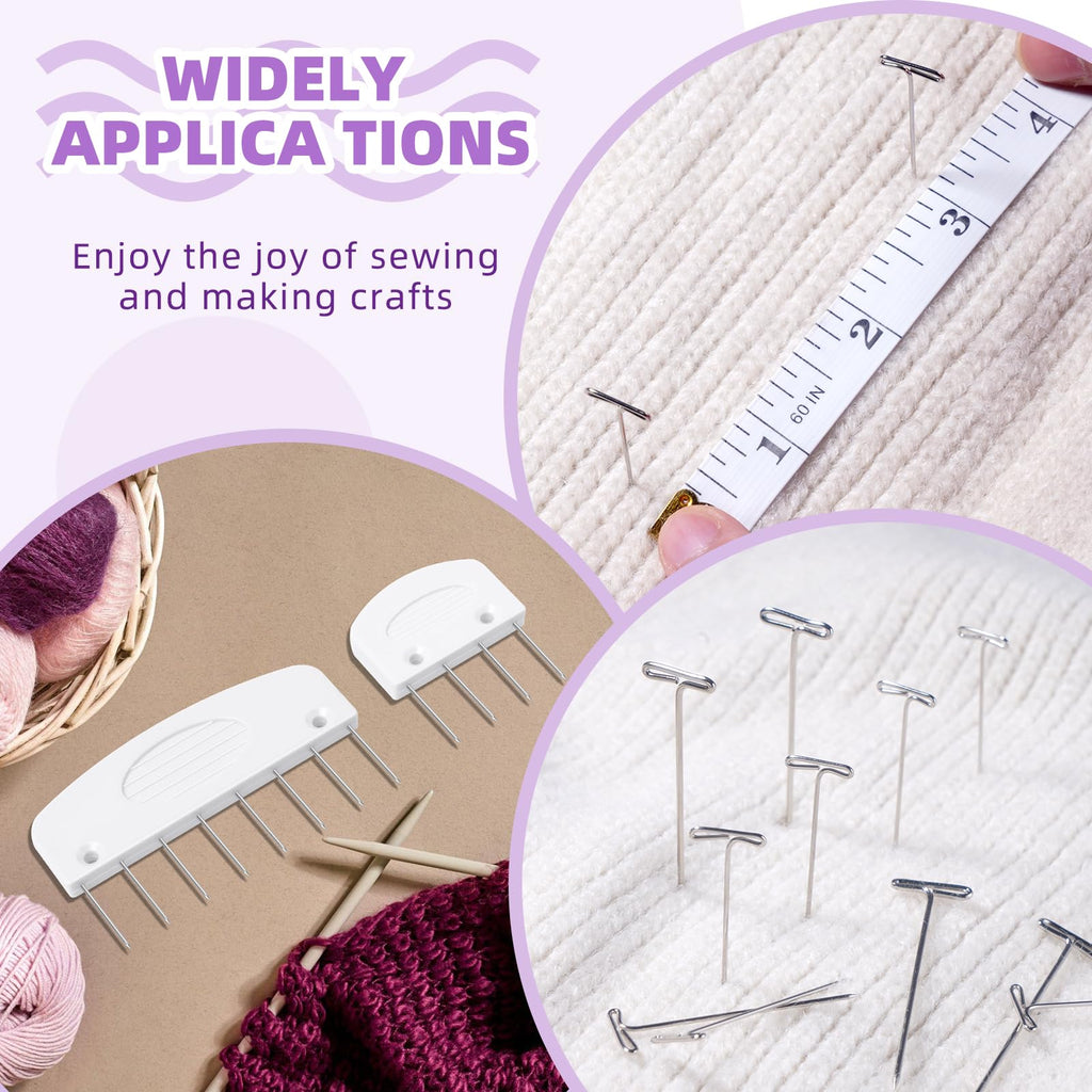 130 Pcs Knit Blockers Kits, Blocking Knit Combs Pins Set for Knitting, Knitting Tools Knitter Crochet, with Flexible Tape Measure Ruler, Silver T-Pins for Sewing Lace or Needlework Projects Device