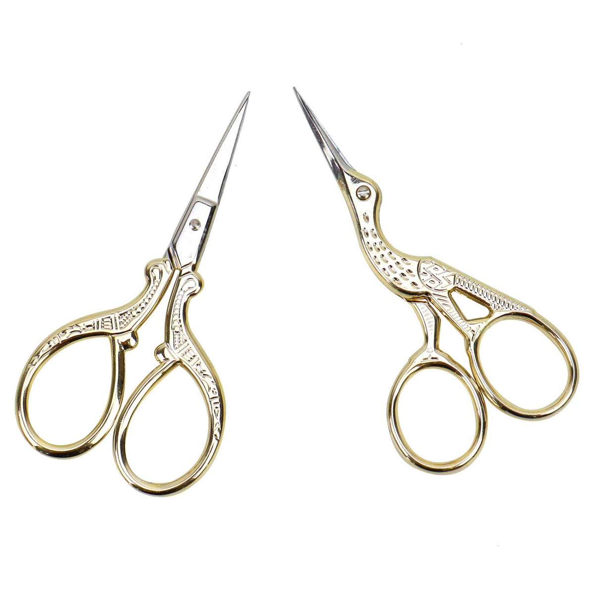 Embroidery Scissors, Stainless Steel Sharp Stork Scissors for Sewing Crafting, Art Work, Threading, Needlework - DIY Tools Dressmaker Small Shears - 2 Pcs (3.6 Inches, Gold)