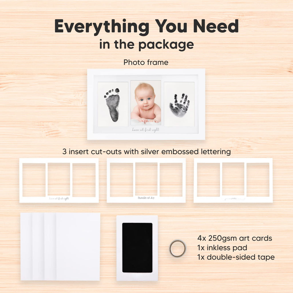 Inkless Baby Hand and Footprint Kit Boy, Girl - No Mess Ink Pad for Handprint, Clean Touch Dog Paw Print Kit, Personalized Baby Shower Gifts, Nursery Newborn Keepsake Frame (Alpine White)