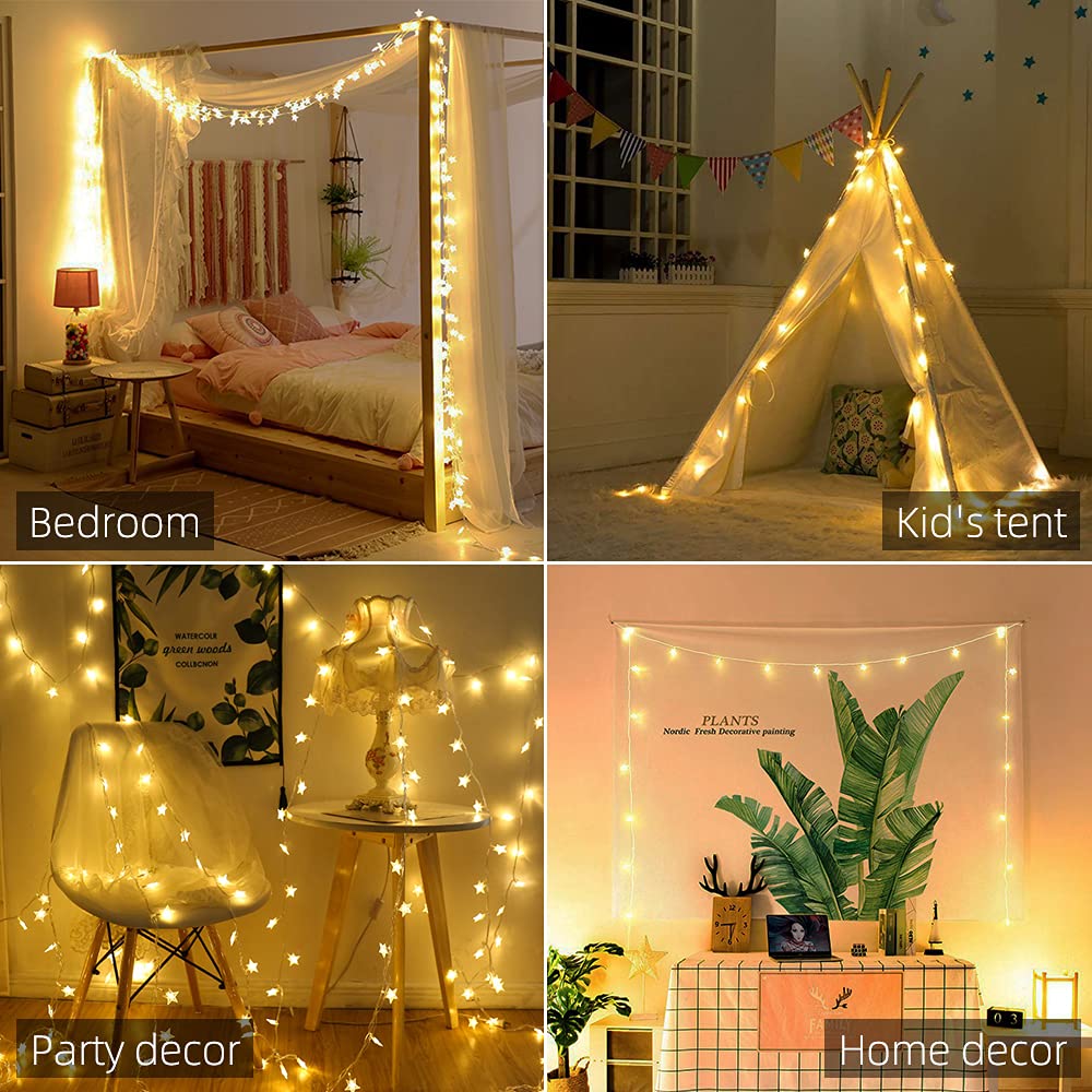 Yummuely Star String Lights 10Ft 20 LED Fairy Lights Battery Operated Waterproof Indoor Outdoor Twinkle Christmas Lights for Bedroom Party Wedding Xmas Tree Decoration (Warm White)