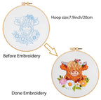 Louise Maelys Highland Cow Embroidery Kits for Beginners,Cross Stitch Kit for Adults,DIY Needlepoint for Starters Including Cloth Hoop Needles Instruction and Threads